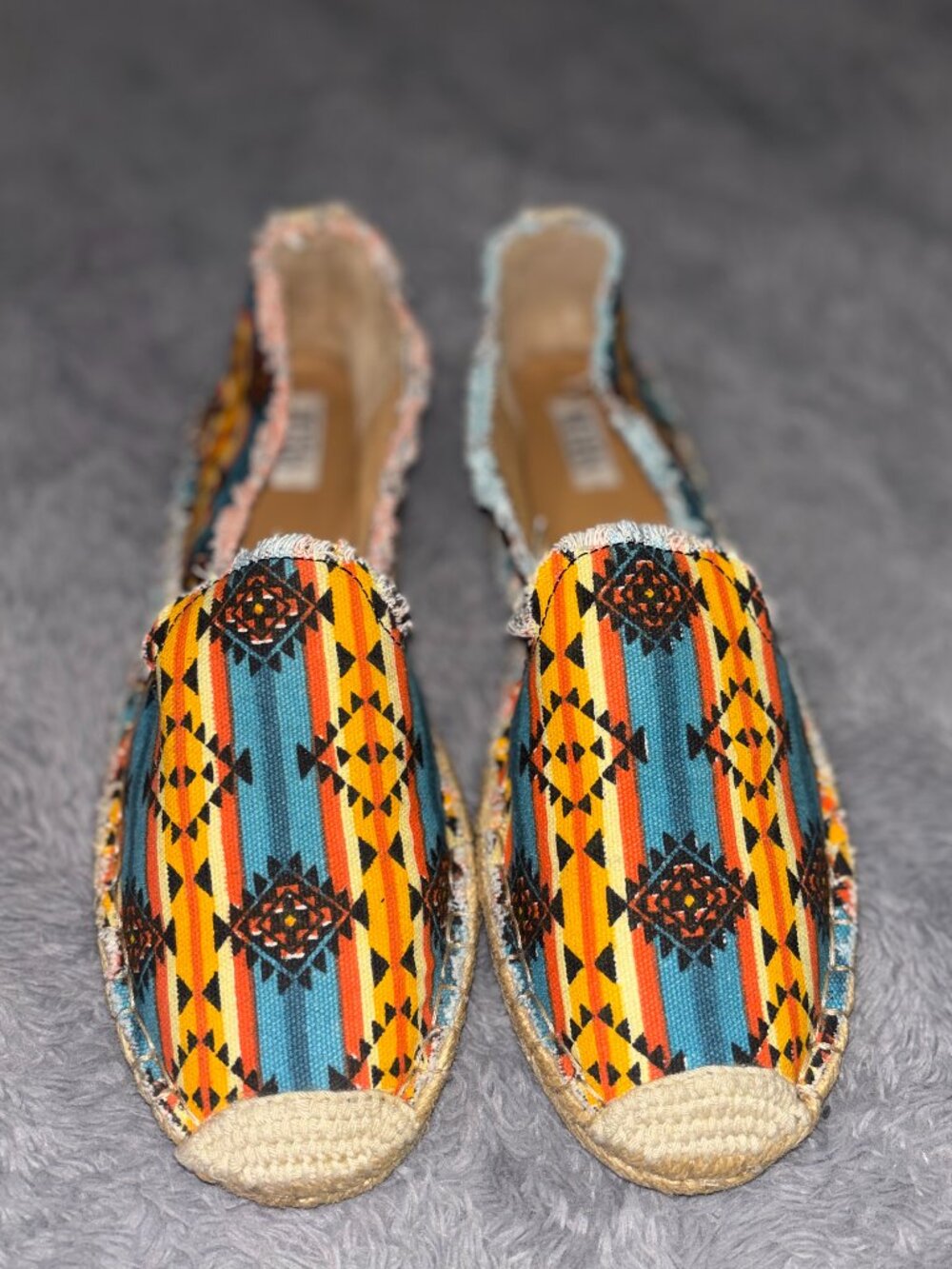 Myra Women's Size 10 Teal & Orange Southwestern Aztec Canvas Espadrille Slip-On